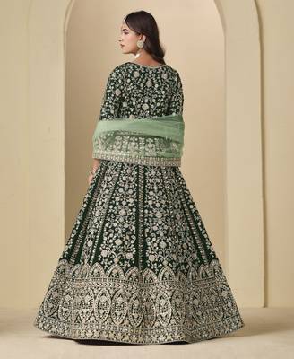 green heavy embroidered wedding ceremonial anarkali suit 2