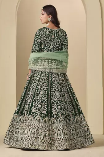 green heavy embroidered wedding ceremonial anarkali suit