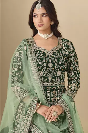 green heavy embroidered wedding ceremonial anarkali suit