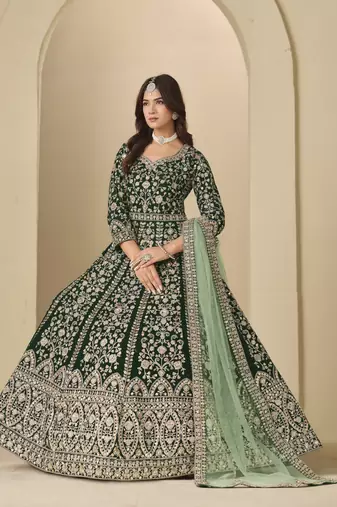green heavy embroidered wedding ceremonial anarkali suit