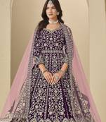 wine heavy embroidered anarkali suit for ceremonial wear