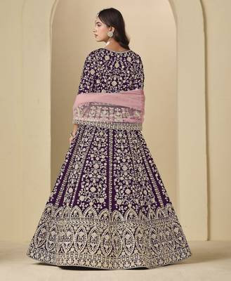 wine heavy embroidered anarkali suit for ceremonial wear 2