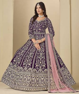 wine heavy embroidered anarkali suit for ceremonial wear 4