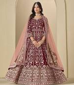 maroon heavy embroidered anarkali suit for wedding functions