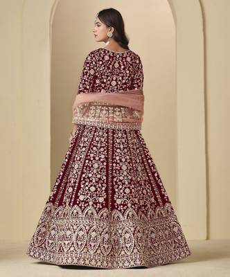 maroon heavy embroidered anarkali suit for wedding functions 2