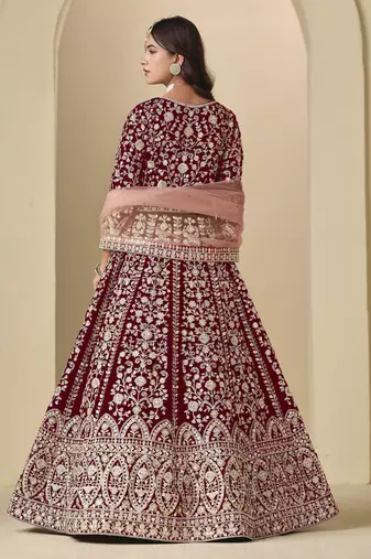 maroon heavy embroidered anarkali suit for wedding functions