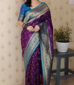 purple color banarasi silk blend fabric woven designer traditional saree