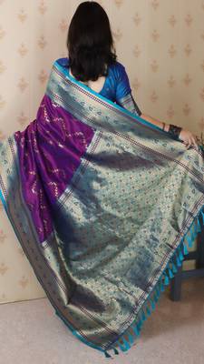 purple faux banarasi silk blend woven traditional saree 2