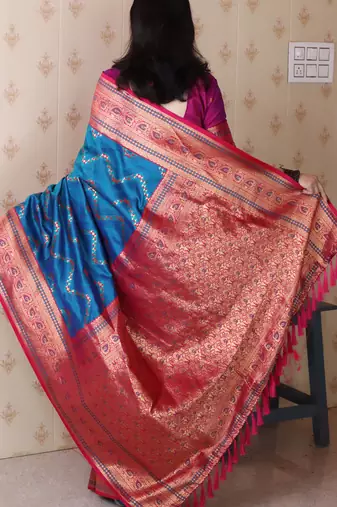 firozi faux banarasi silk blend woven traditional saree