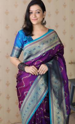 purple faux banarasi silk blend woven traditional saree 3