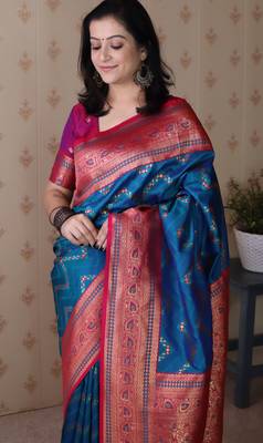 firozi faux banarasi silk blend woven traditional saree 3