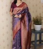 lavender color banarasi silk blend fabric woven designer traditional saree