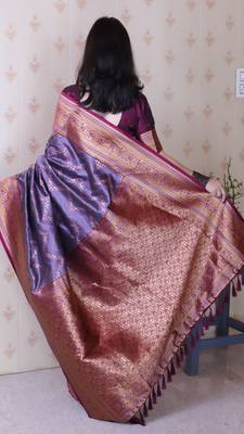 lavender faux banarasi silk blend woven traditional saree 2