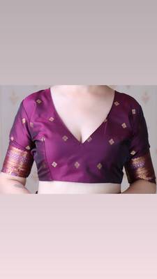 lavender faux banarasi silk blend woven traditional saree 5