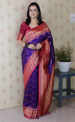 violet faux banarasi silk blend woven traditional saree 1