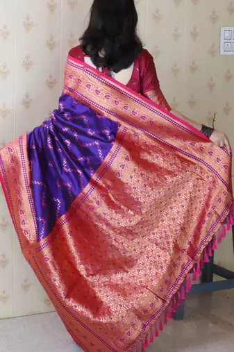 violet faux banarasi silk blend woven traditional saree