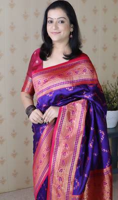 violet faux banarasi silk blend woven traditional saree 3
