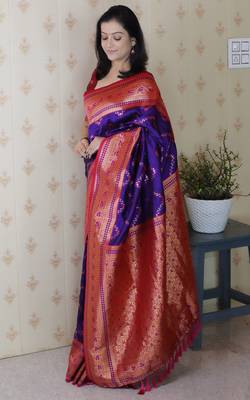 violet faux banarasi silk blend woven traditional saree 4