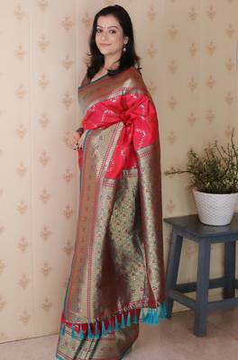 pink faux banarasi silk blend woven traditional saree 4