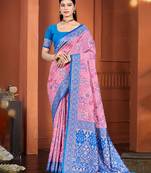 pink color cotton silk blend fabric woven meenakari designer ethnic saree