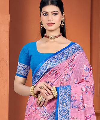 pink cotton silk blend woven meenakari ethnic saree 2