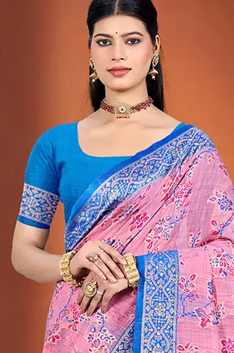 pink cotton silk blend woven meenakari ethnic saree