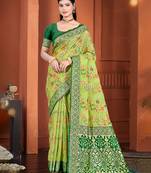 olive color cotton silk blend fabric woven meenakari designer ethnic saree
