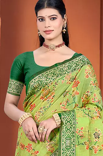 olive cotton silk blend woven meenakari ethnic saree