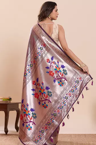 purple soft silk blend woven saree