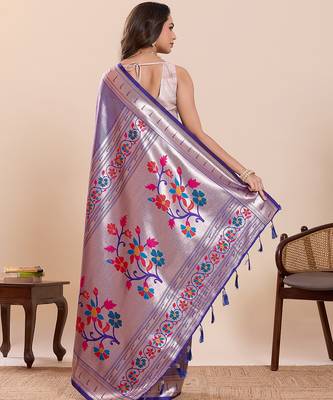 voilet soft silk blend woven saree 2