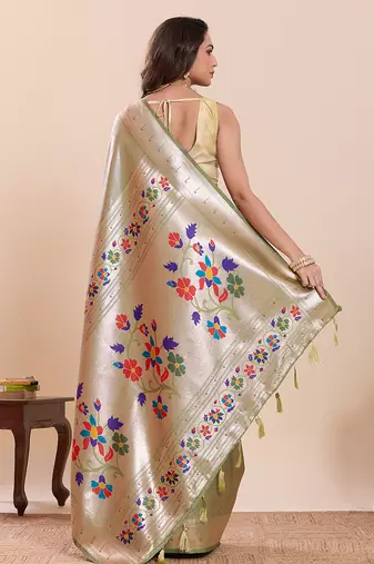 pista soft silk blend woven saree