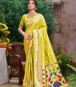 woven meenakari designer lemon yellow color ethnic partywear saree