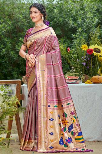 woven meenakari designer purple color ethnic partywear saree