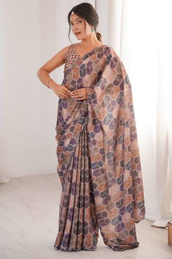 multy color chinon fabric digital printed partywear ceremonial saree