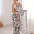 off white color chinon fabric digital printed partywear ceremonial saree