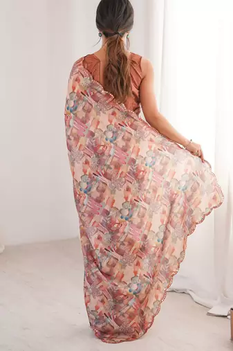 peach chinon digital printed partywear ceremonial saree