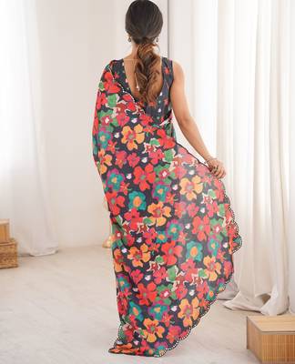 multy chinon digital printed partywear ceremonial saree 2