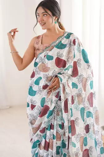 multy chinon digital printed partywear ceremonial saree