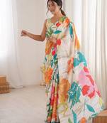 multy color chinon fabric digital printed partywear ceremonial saree