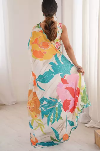 multy chinon digital printed partywear ceremonial saree