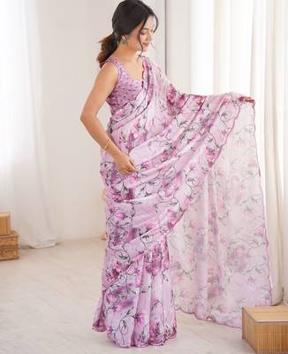 purple chinon digital printed partywear ceremonial saree 5