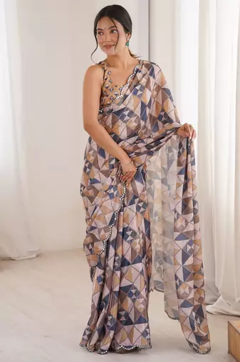 multy color chinon fabric digital printed partywear ceremonial saree