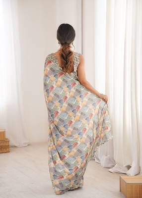 multy chinon digital printed partywear ceremonial saree 2