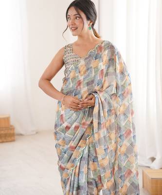 multy chinon digital printed partywear ceremonial saree 3