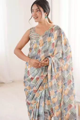 multy chinon digital printed partywear ceremonial saree