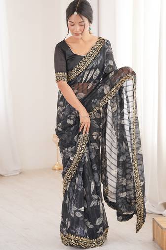 black color marble patta fabric stylish festive special saree