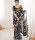 black color marble patta fabric stylish festive special saree