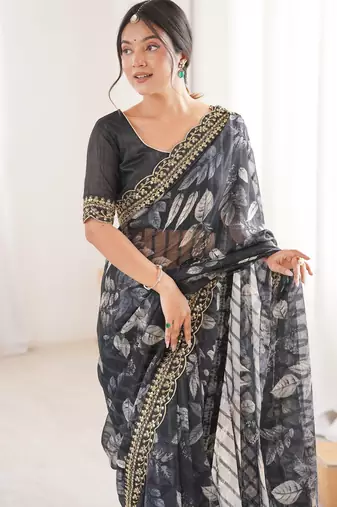 black marble patta stylish festive special saree