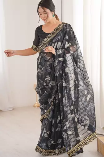 black marble patta stylish festive special saree