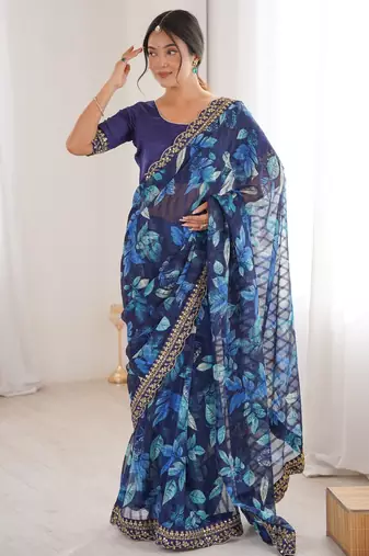 blue color marble patta fabric stylish festive special saree